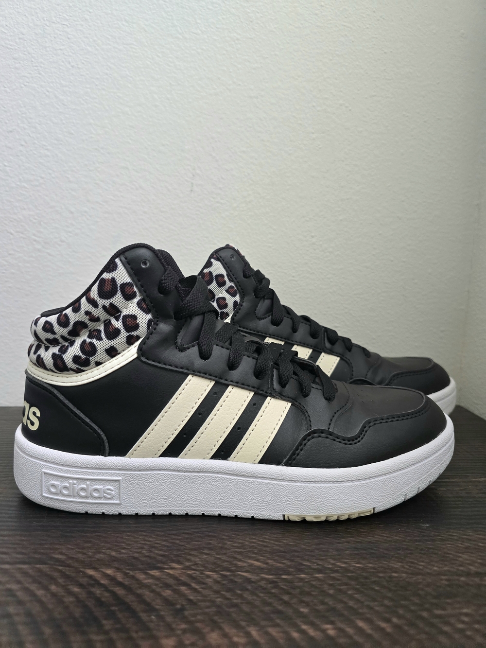 Adidas Hoops 3.0 Mid Leopard High Top Sneakers Black Women's Size 6